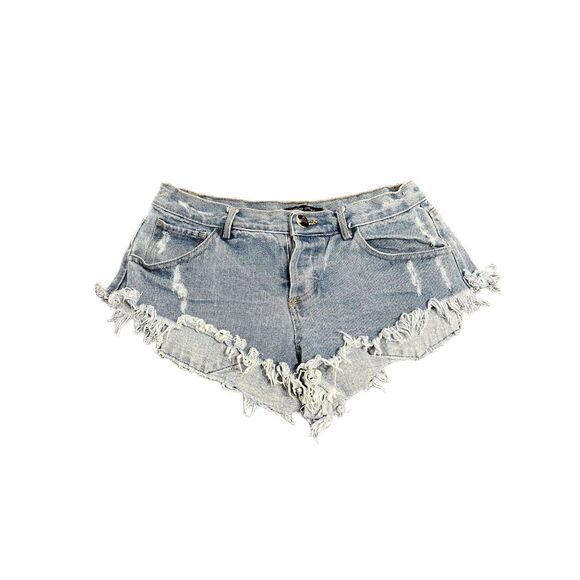 Honey Punch Distressed Denim Shorts with Frayed Hem - Size Small - Picture 1 of 2